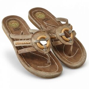 Chic Tan Leather Sandals with Wooden Detail